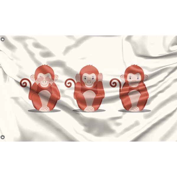 Drapeau Des Trois Singes De La Sagesse - Drapeau De Jardin Coloré 90x150 Cm - Décoration Drôle Pour Balcon, Pelouse, Intérieur
