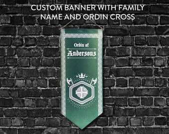 Medieval Style Personalized Family Banner Wall Hanging With Ordin Cross Print, 17x47" / 48x117 cm size, Made in European Union