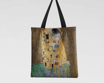 Gustav Klimt "The Kiss" Design Tote Bag / Shopping Bag fatta a mano con stampa / Ecologica / Riutilizzabile / Made in EU