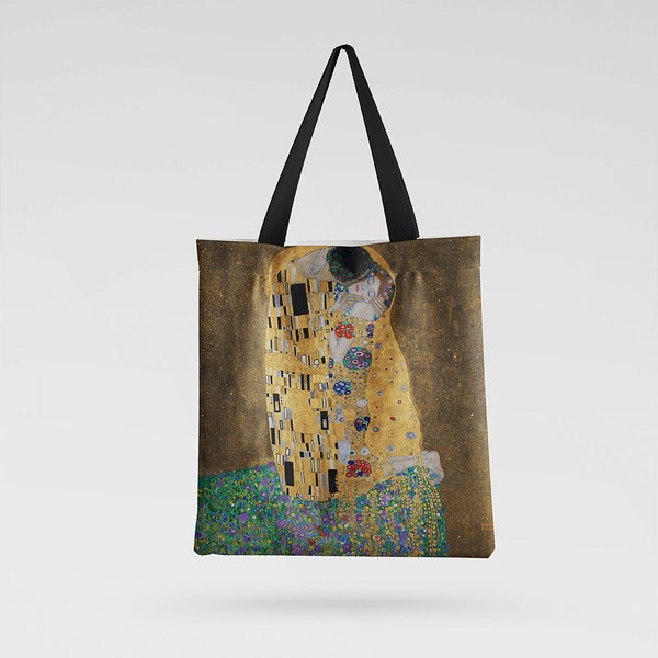 Gustav Klimt « The Kiss » Design Tote Bag | Sac à provisions fait à la main avec | imprimé | écologiques | réutilisables Fabriqué dans l’UE