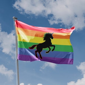 Bandera del Orgullo de Unicornio / Diseño Único Estampado / Materiales de Alta Calidad / 5 Tamaños / Fabricado en la UE