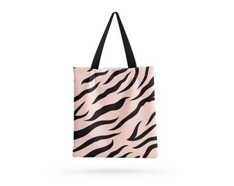 Pink And Black Tiger Design Tote Bag | Handmade Shopping Bag With Print | Eco-Friendly | Reusable | Made in EU