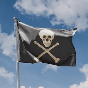 Bandera Jolly Roger / Diseño Único Estampado / Materiales de Alta Calidad / 5 Tamaños / Fabricado en UE