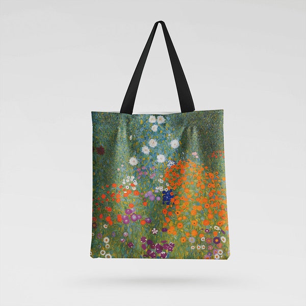 Gustav Klimt « Cottage Garden » Design Tote Bag | Sac à provisions fait à la main avec | imprimé | écologiques | réutilisables Fabriqué dans l’UE