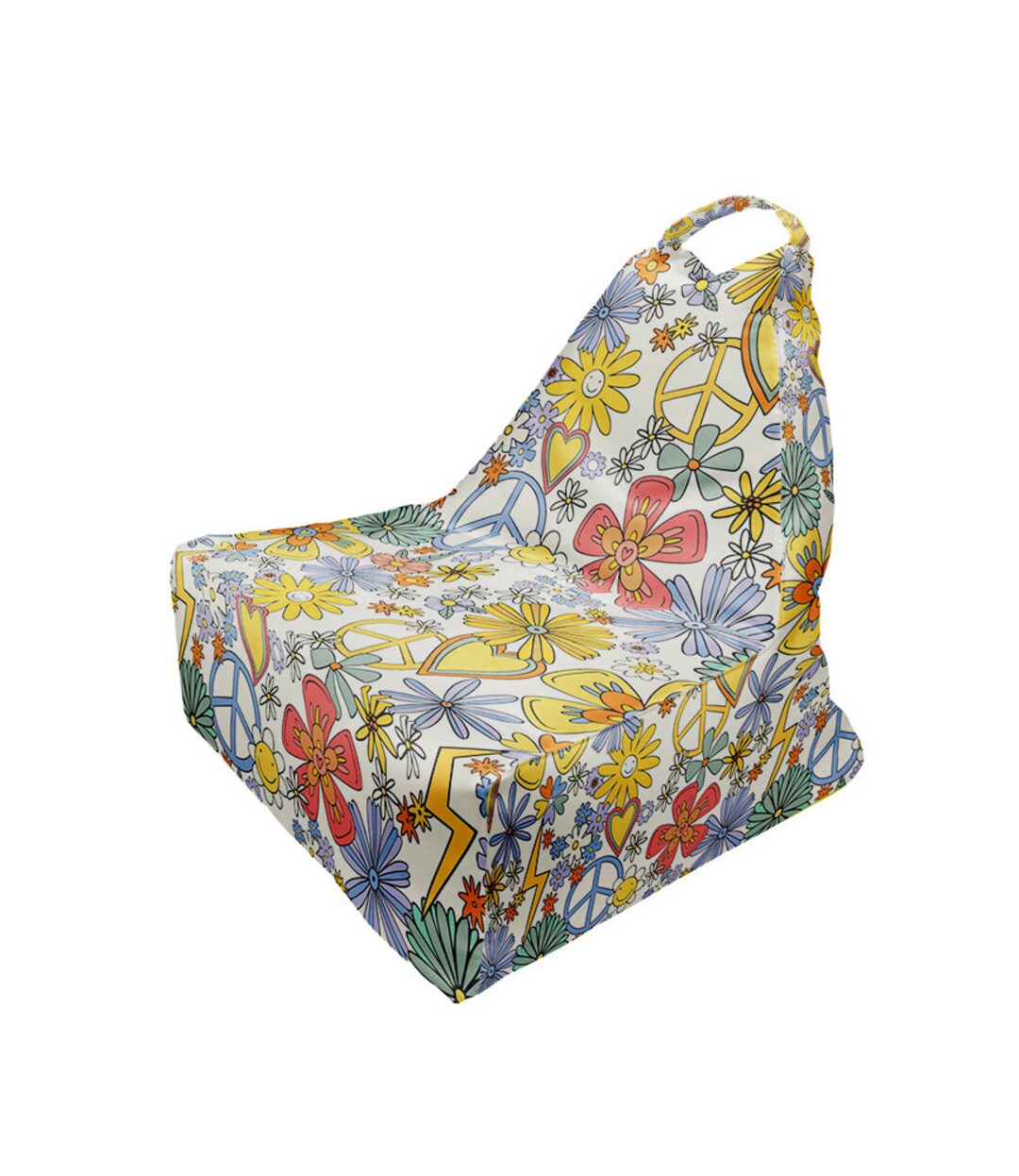 Comfy Form Bean Bag Hippie Symbol and Flowers Print | Unique Design VI | Full ...