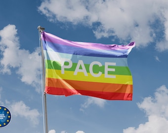 Rainbow Peace Italian (Pace), Protest Flag | Unique Design Print | High Quality Materials | 5 sizes | Made in EU