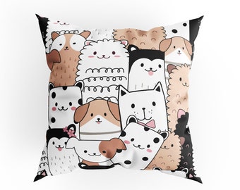 Kissenhülle mit Print | Unikat Doppelseitiger Volldruck | Happy Dogs Design | Größe - 40 x 40 cm | Hergestellt in EU