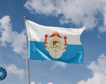 Drapeau du Royaume de Bavière avec écusson | Impression de conception unique | Matériaux de haute qualité | 5 tailles | Fabriqué dans l'UE