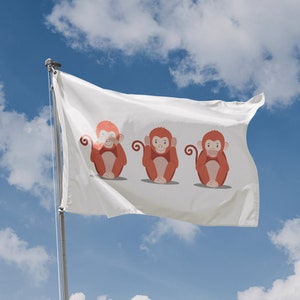 Three Wise Monkeys Flag | Unique Design Print | Hiqh Quality Materials | Size - 3x5 Ft / 90x150 cm | Made in EU