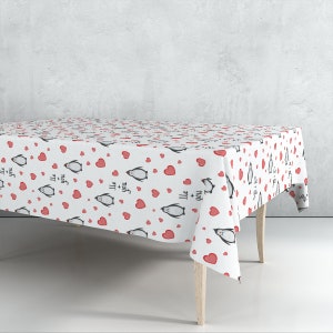 Pinguin Love Design Tischdecke | Einzigartiges Design Tischdekoration | Hochwertiges Textil und Druck | Hergestellt in EU