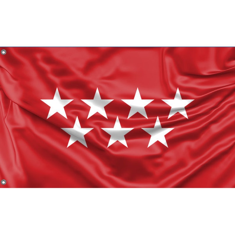 Op de afbeelding: Een rode vlag met zeven witte vijfpuntige sterren in een verspringende opstelling.