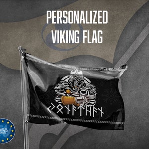 Personalized Viking Flag With Your Text | Unique Design Print | High Quality Materials | Size - 3x5 Ft / 90x150 cm | Made in EU