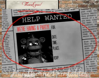 Five Nights at Freddy's Invitations and Thank You Cards Printable