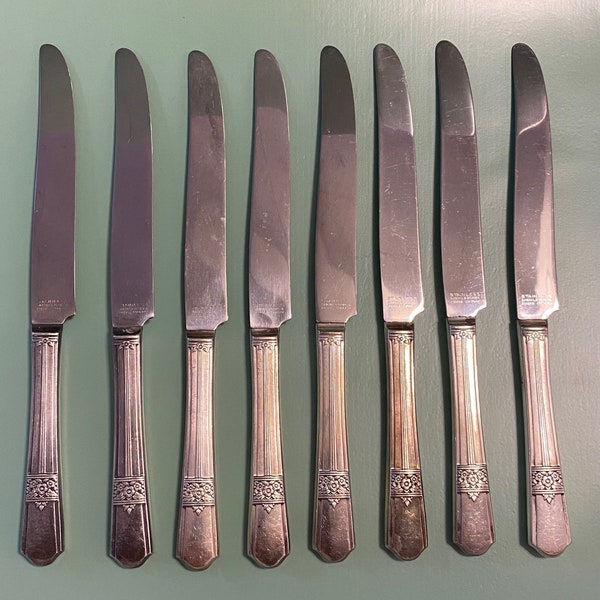 Set of 8 (Eight) Vintage Simeon L & George H Rogers Rose Pattern Knives, Stainless, 9 1/4", Flatware, Silverware, Dining, Replacement, Gift