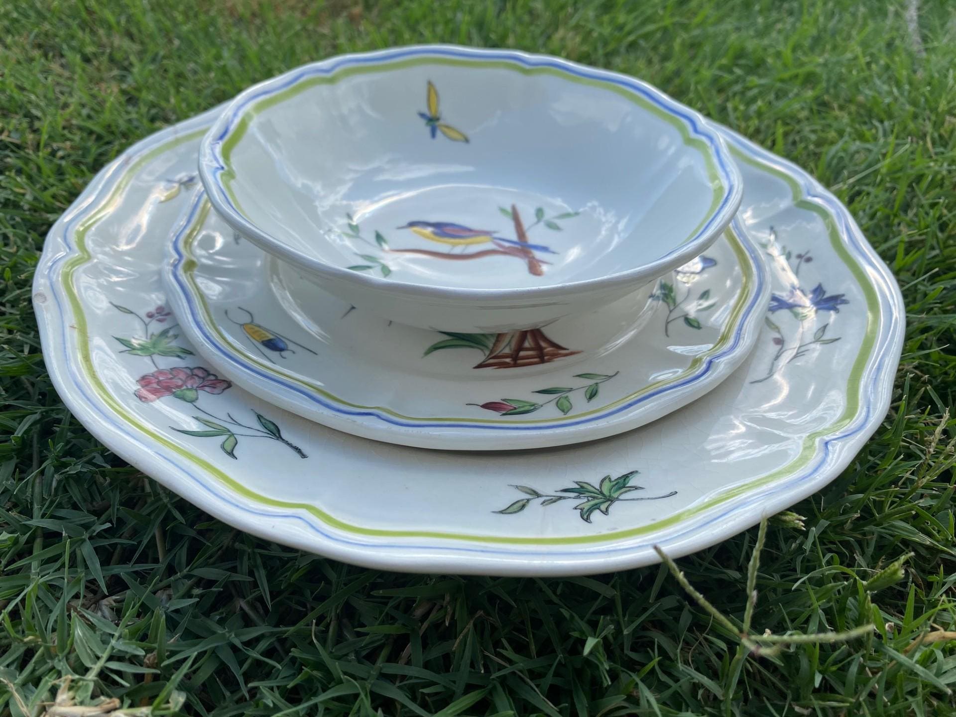Darois by Longchamp Dinnerware, Multicolor Birds and Flowers, Vintage Longchamp Darois Scalloped Dishes, Decor, Replacement Read Description