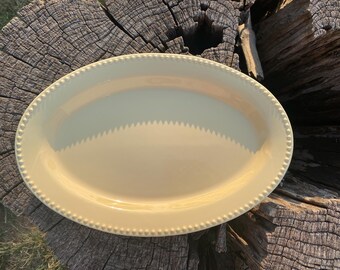 Emma Yellow by Pottery Barn, Oval Yellow Tray, 16" x 11", Beaded Rim Design, Stoneware, Dining, Gift