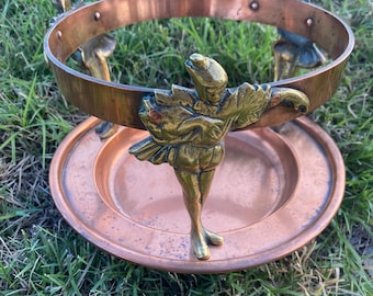 Vintage Wear-Brite Copper Brass Stand with 3 Jester Figures, Grand Silver Co, New York, Décor, Centerpiece, Gift