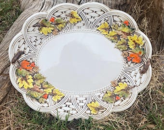 Vintage Lefton Basketweave Autumn Leaves Platter, 14" x 12" Lefton 7282 Serving Platter, Japan, Dining, Decor