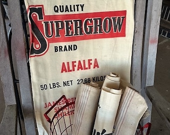 Vintage 50s Reneau's Supergrow Brand seed bag, sack, fabric linen sack, feed bag