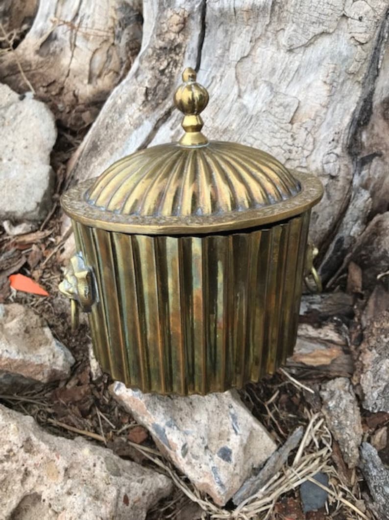 Vintage Brass Container Ornate Oval Container with Lid and Etsy