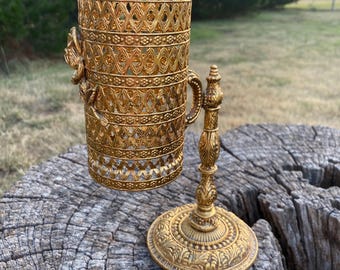 Vintage Filigree Cup Holder with a Rose, Small or Dixie Cup Holder, Vanity, Kitchen, Decor