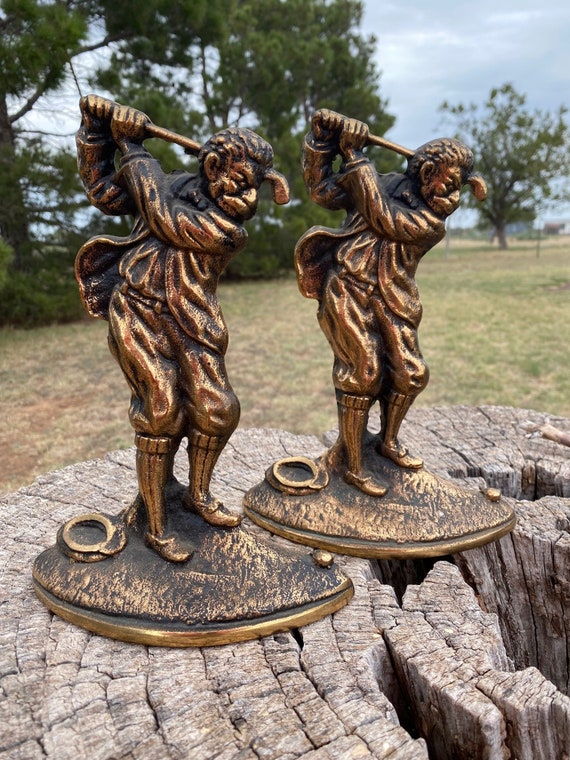 Brass Golfer Bookends 9 Tall Brass Golf Player Bookends Etsy