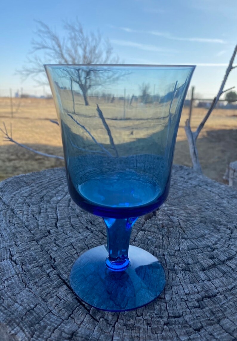 Set of Four Blue Glasses 6 Blue Glasses Tea Water Etsy
