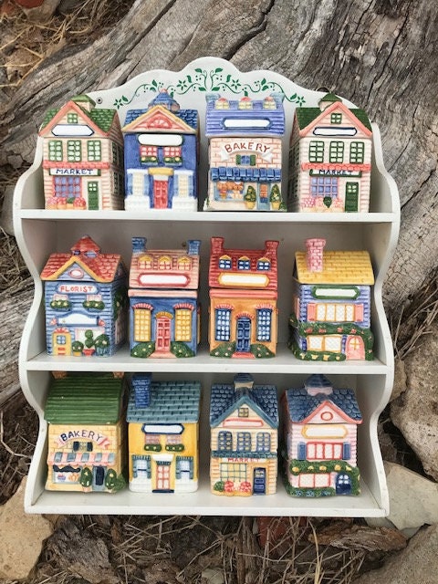 Vintage Avon Spice Rack Village, Cottage Set, Avon Spice Set, Wall