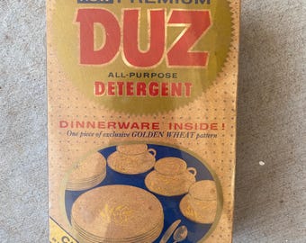 Vintage Duz All Purpose Detergent Box, Never Opened with Dinnerware Inside, 1 lb. 7 oz., Vintage Advertising, Collectible Décor