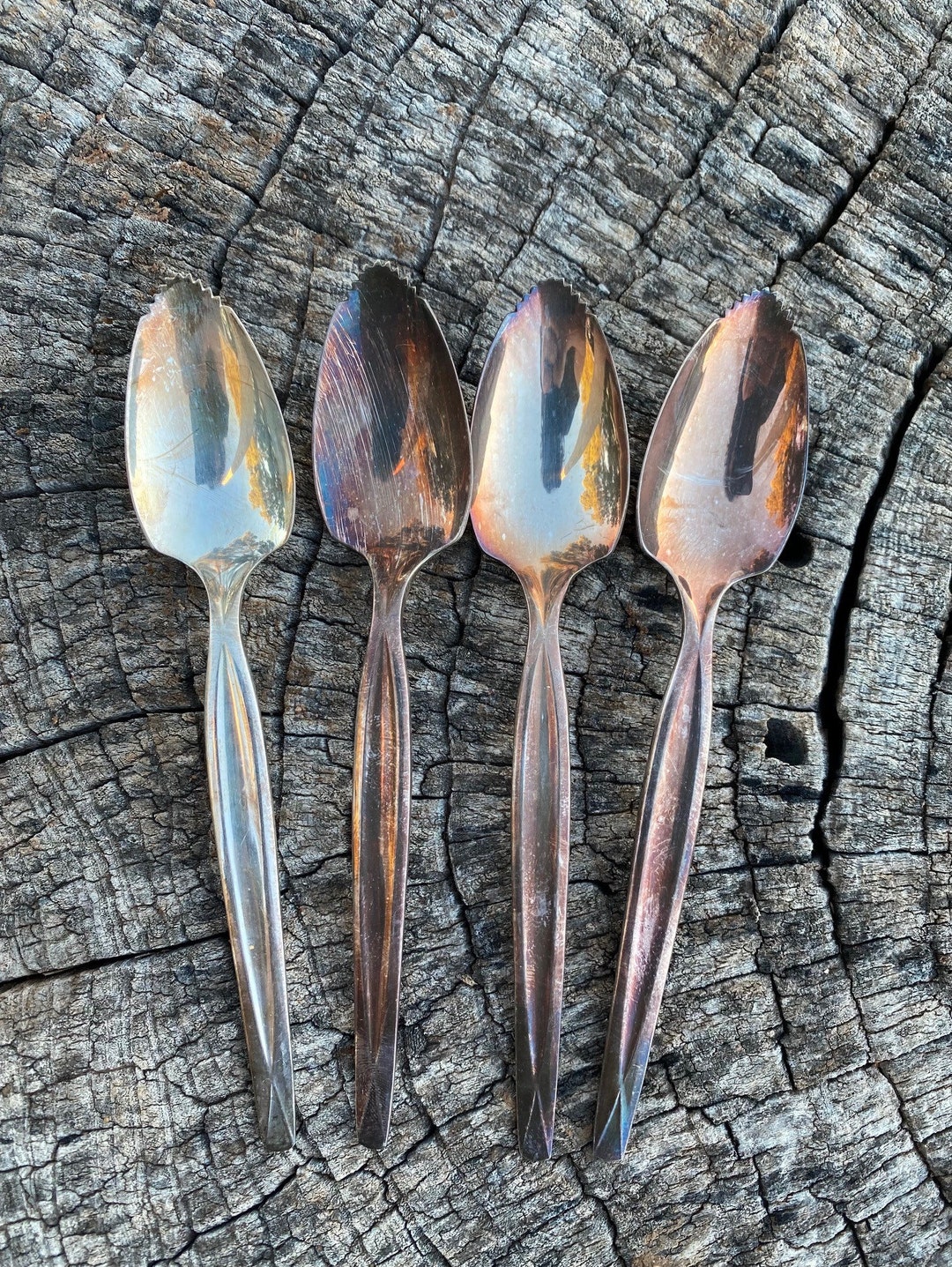 Four Fruit Grapefruit Spoons, Vintage William Rogers Spoons, Silverware