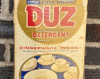 Vintage Duz All Purpose Detergent Box, Never Opened with Dinnerware Inside, Golden Wheat, 1 lb. 7 oz. Vintage Advertising, Collectible Décor