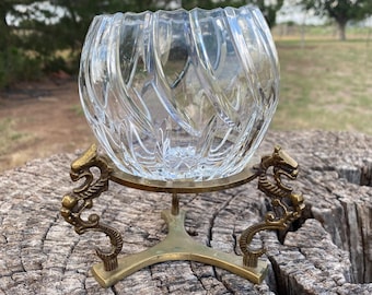 Brass Dragon Stand with Glass Bowl, 6 1/4" Tall, Decor, Gift