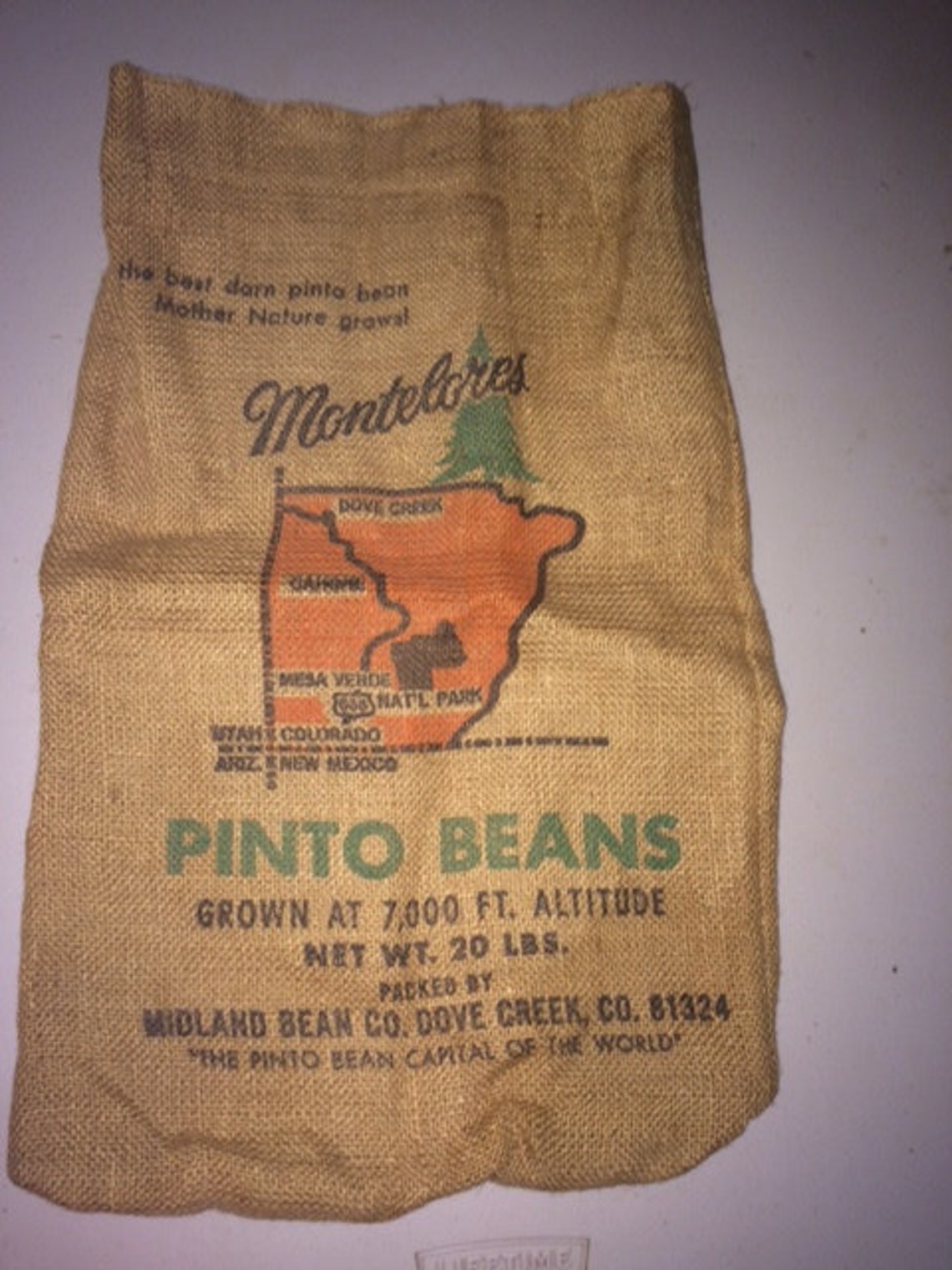 Sale Montelores Pinto Beans Burlap Sack Bag Midland Bean Etsy