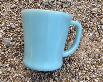 Vintage Fire King Delphite Blue Glass Coffee Mug D Handle, 3 5/8” Tall, Light Blue Milk Glass, Kitchen, Dining, Décor