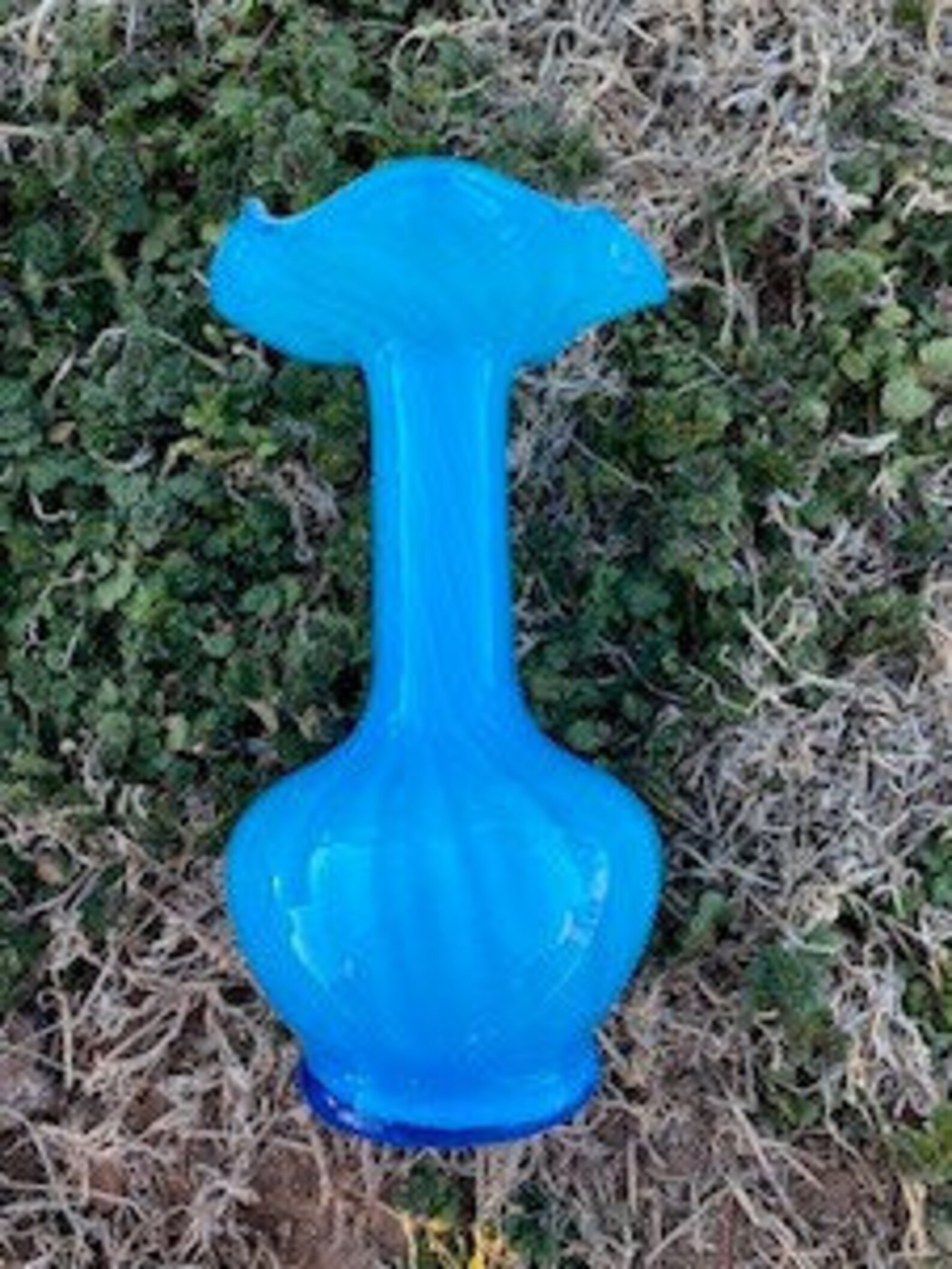 Vintage Aqua Blue Vase Handblown Vase Blue Glass Vase Etsy