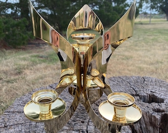 Vintage Mascot Gold Tone Candleholder, 4 Candles, 10 1/2" Tall, Mascot Pat Pending, Candlestick Mid Century Modern Design, Hollywood Regency