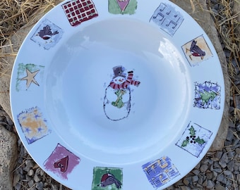 Vintage 9" Soup Bowls by Gibson Concord Collections Patchwork Snowman, Christmas Holidays, Replacement, Gift