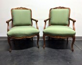 Vintage French Provincial Louis XV Style Bergere Arm Chairs by Sam Moore - Pair