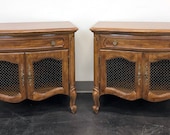 THOMASVILLE Camile Oak French Country Style Nightstands Bedside Chests - Pair