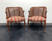 French Country Style Caned Barrel Chairs - Pair