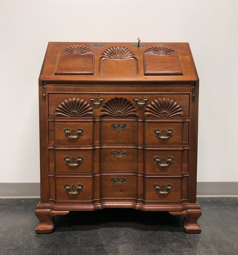 Vintage Solid Cherry Chippendale Block Front Secretary Desk Etsy