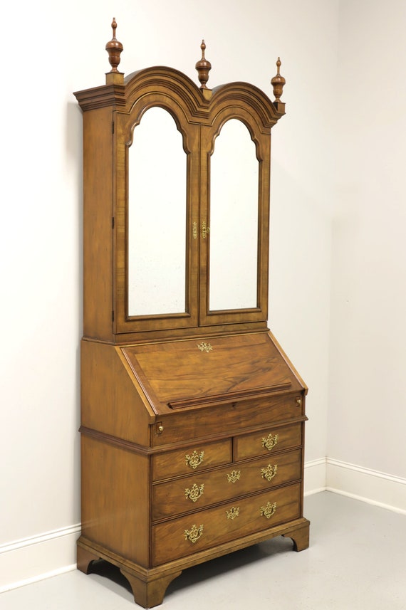 BAKER Georgian Walnut Bonnet Top Secretary Desk With Mirrored
