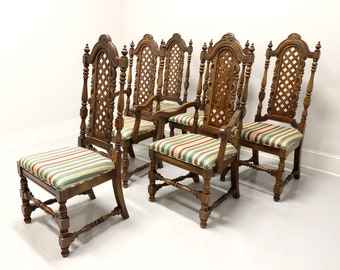 Mid 20th Century Walnut Spanish Baroque Style Dining Chairs - Set of 6