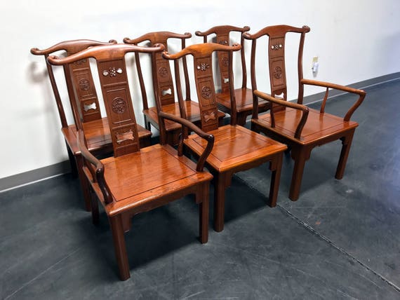 Solid Rosewood Carved Asian Dining Chairs Set Of 6 Etsy