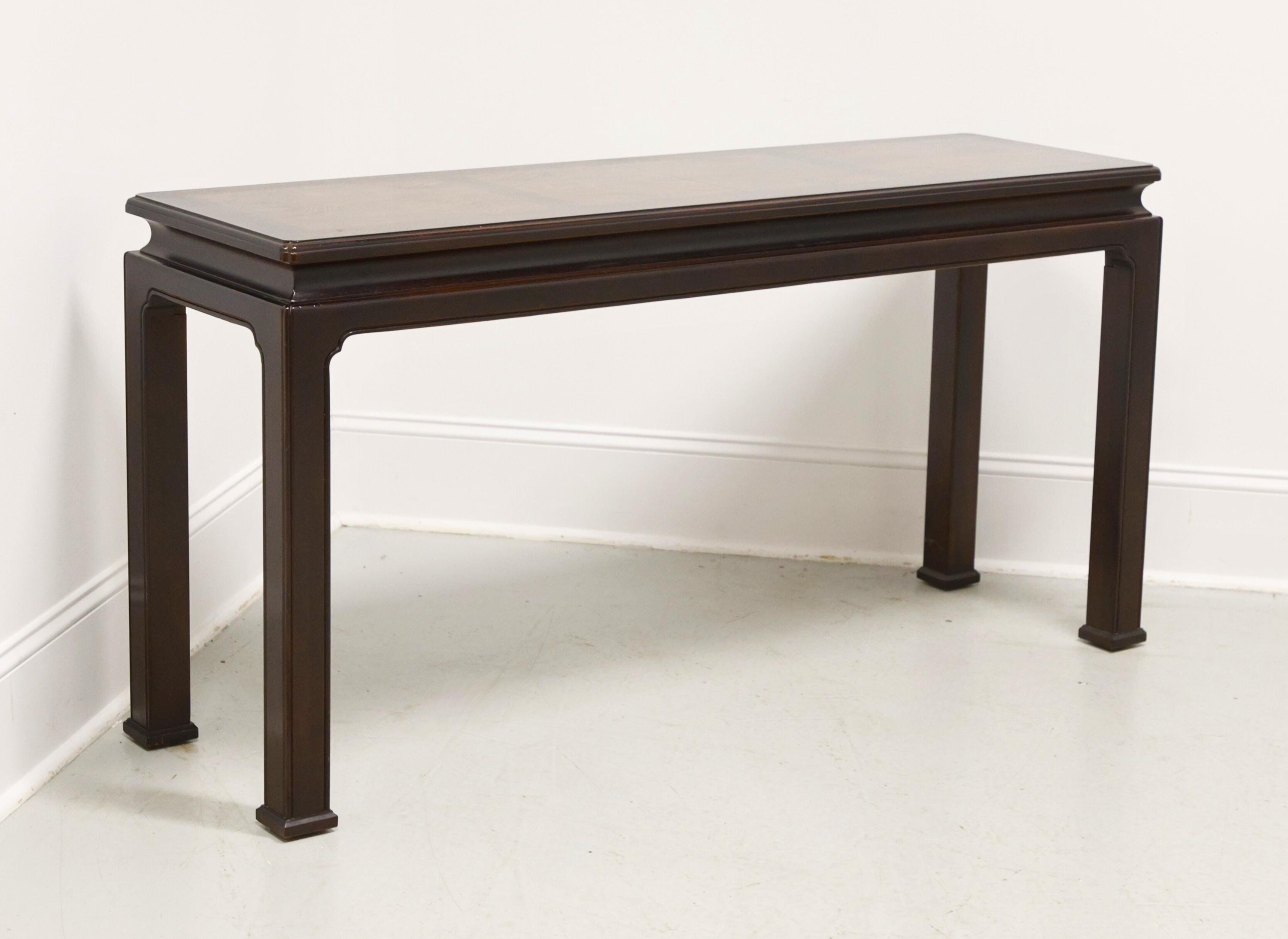 HENREDON Burl Walnut Asian Chinoiserie Console Sofa Table