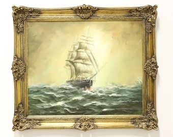 Mid 20th Century Original Oil on Canvas Painting - Clipper Ship at Sea - Signed Norman Dalkes