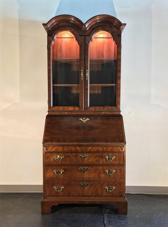 Vintage Chippendale Style Double Bonnet Secretary Desk In Etsy