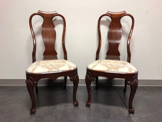 Solid Mahogany Queen Anne Dining Side Chairs Pair 1