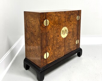 Late 20th Century Burlwood Asian Ming Style Narrow Console Cabinet