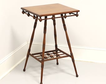Antique Walnut Victorian Square Turned Leg Side Table